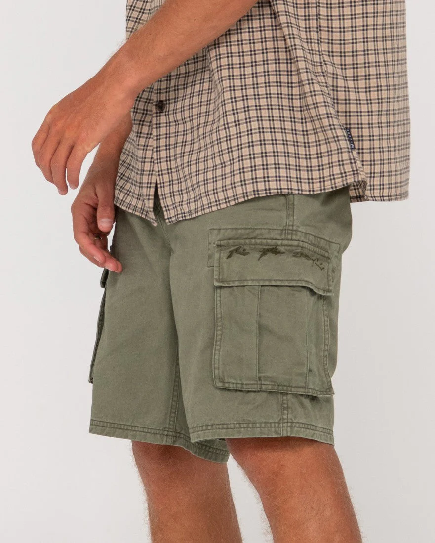 RUSTY Safari Vintage Wash Cargo Short - Army Green - Image 6