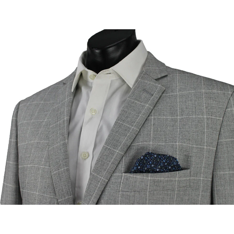 Scuzzatti 2932 Wool Blend Check 2 Piece Suit - Silver - Image 2