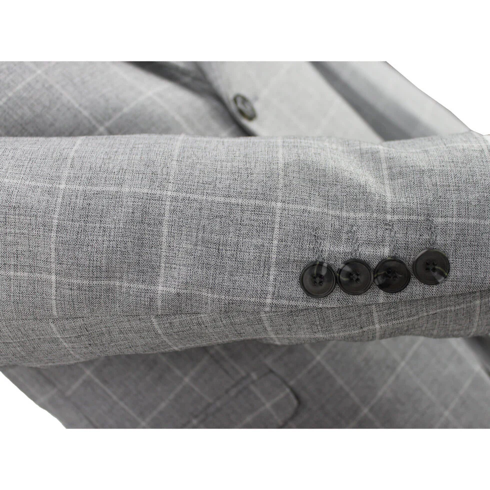 Scuzzatti 2932 Wool Blend Check 2 Piece Suit - Silver - Image 3
