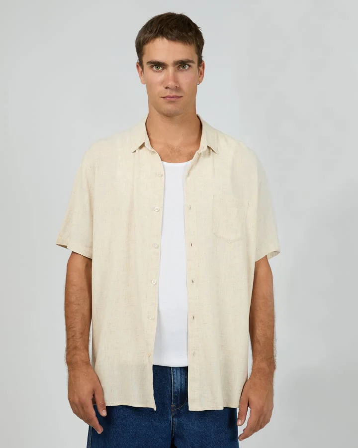 SILENT THEORY 40X0185 LINEN SS SHIRT - Natural