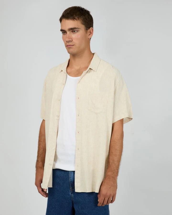 SILENT THEORY 40X0185 LINEN SS SHIRT - Natural - Image 5