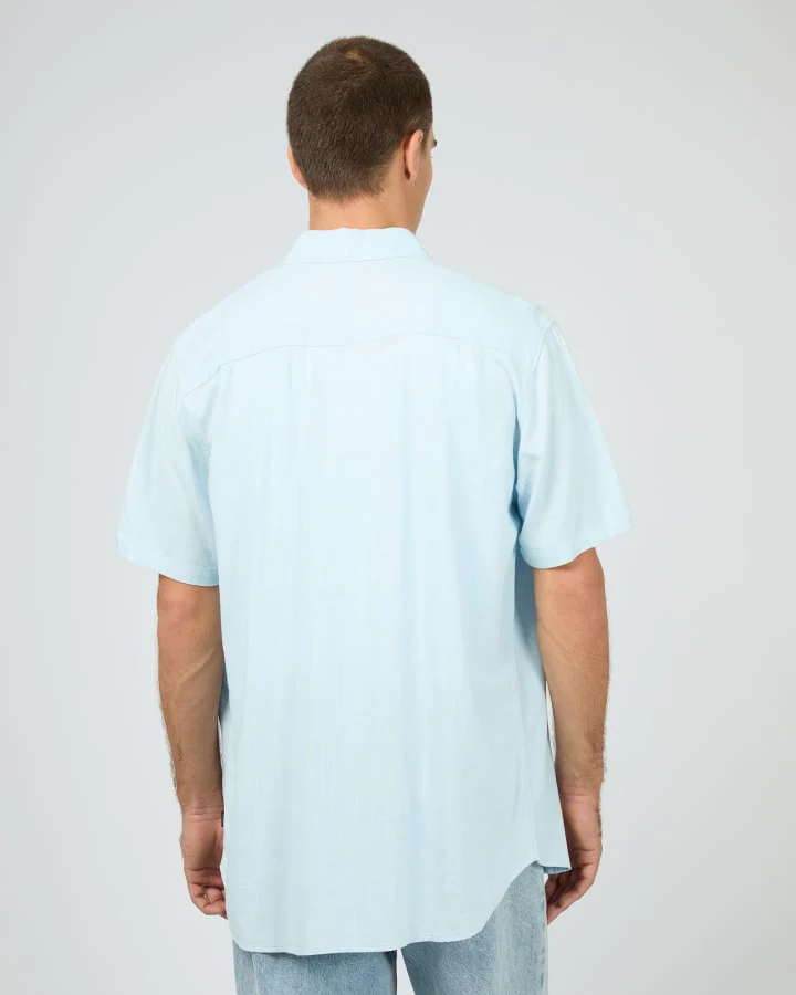 SILENT THEORY 40X0185 Textured Linen S/S Shirt - Pale Blue - Image 5