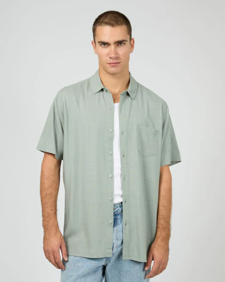 SILENT THEORY 40X0185 Textured Linen S/S Shirt - Green - Image 2