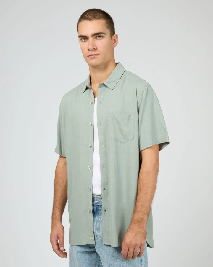 SILENT THEORY 40X0185 Textured Linen S/S Shirt - Green - Image 3