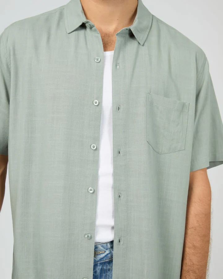 SILENT THEORY 40X0185 Textured Linen S/S Shirt - Green - Image 4
