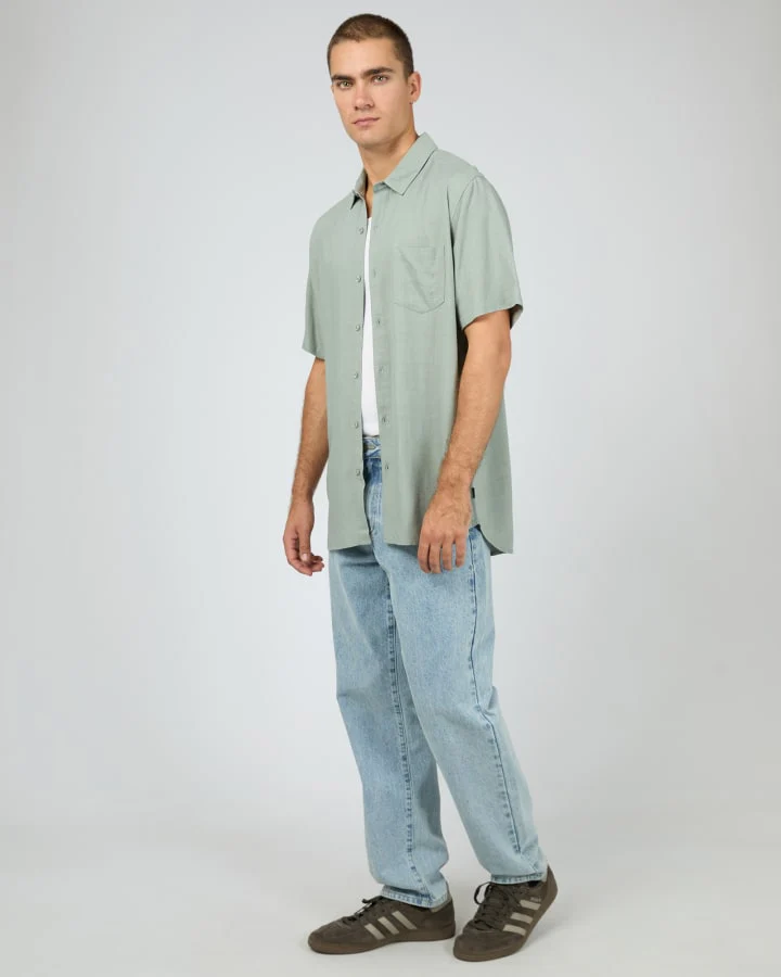 SILENT THEORY 40X0185 Textured Linen S/S Shirt - Green - Image 5