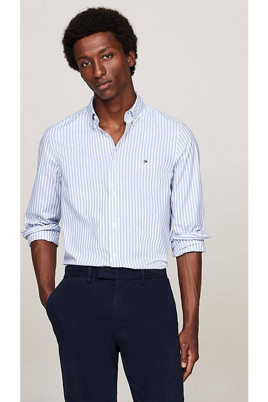 TOMMY HILFIGER MW0MW34573_0A5 Flex Stripe Poplin Slim Shirt - Vessel Blue/OP White - Image 2