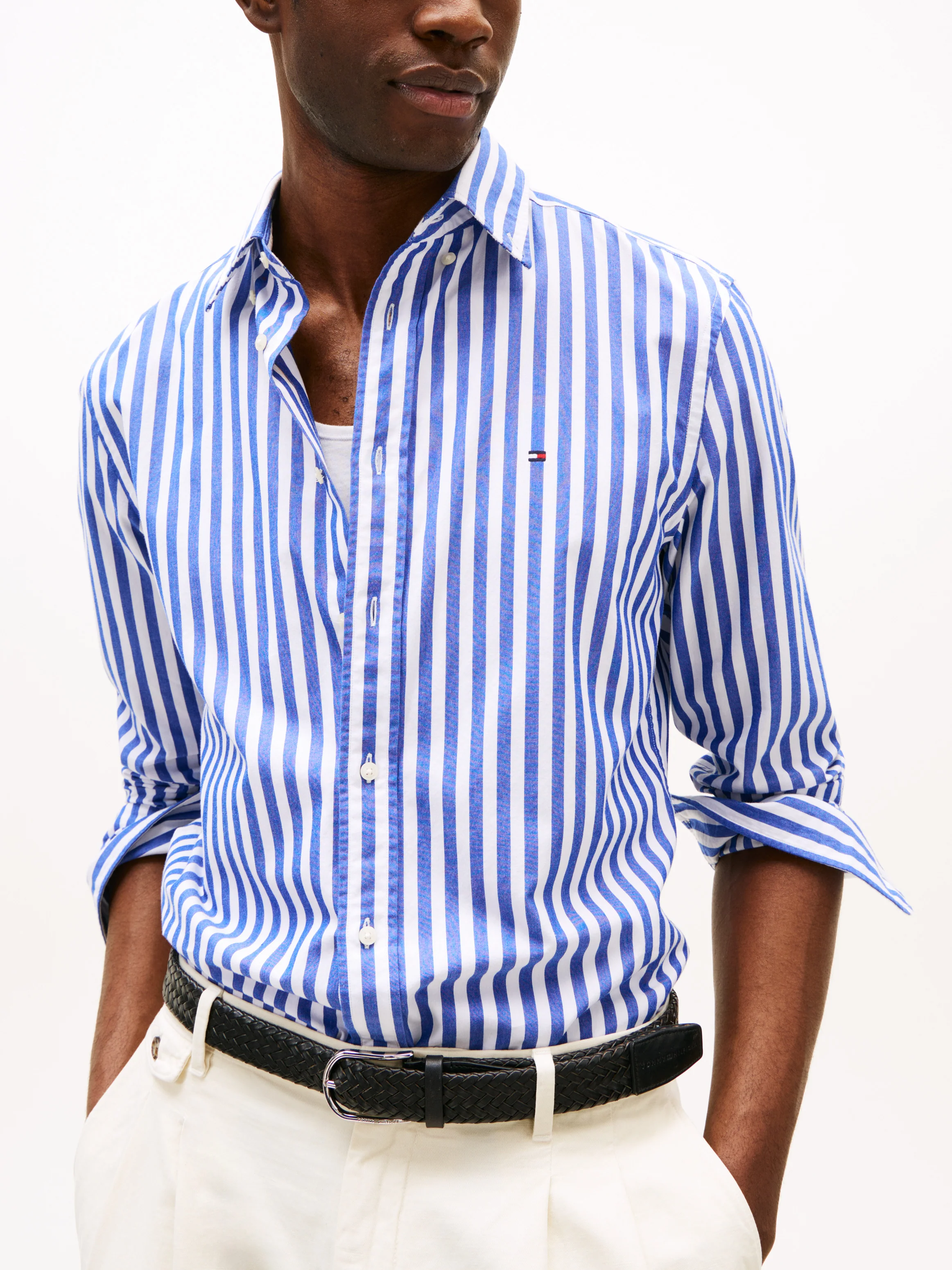 TOMMY HILFIGER MW0MW39159_0A5 Th Flex Regular Fit Stripe Shirt - Wedge Blue/OpWht