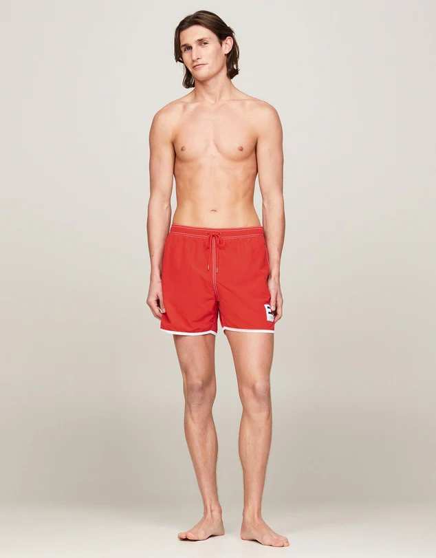 TOMMY HILFIGER UM0UM03149_XM9 Contrast Mid Length Slim Swim Shorts - Hot Heat