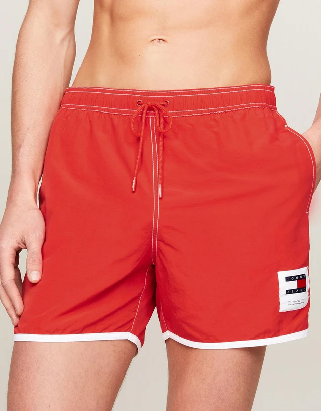 TOMMY HILFIGER UM0UM03149_XM9 Contrast Mid Length Slim Swim Shorts - Hot Heat - Image 2