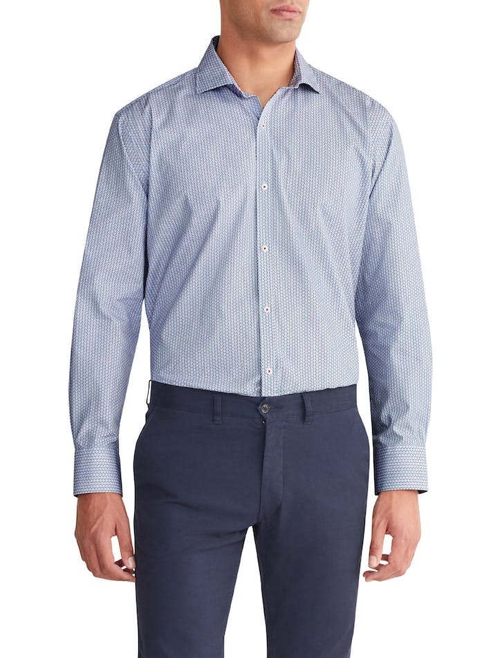 VAN HEUSEN VCS533N_P COTTON GEO LS PRINT SHIRT - Blue