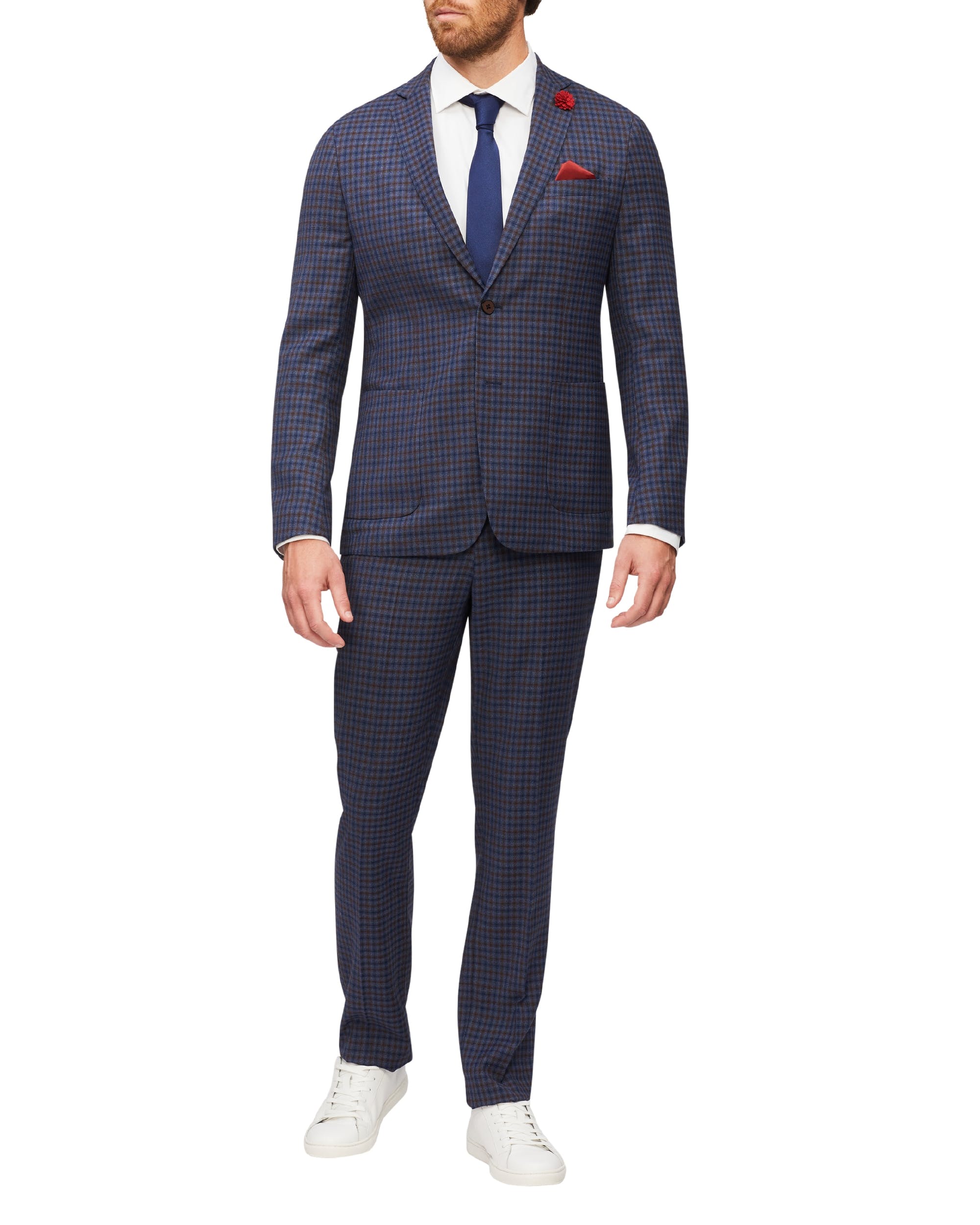 Van Heusen WOOL TWIN CHECK SUIT JACKET - Navy/Brown Plaid
