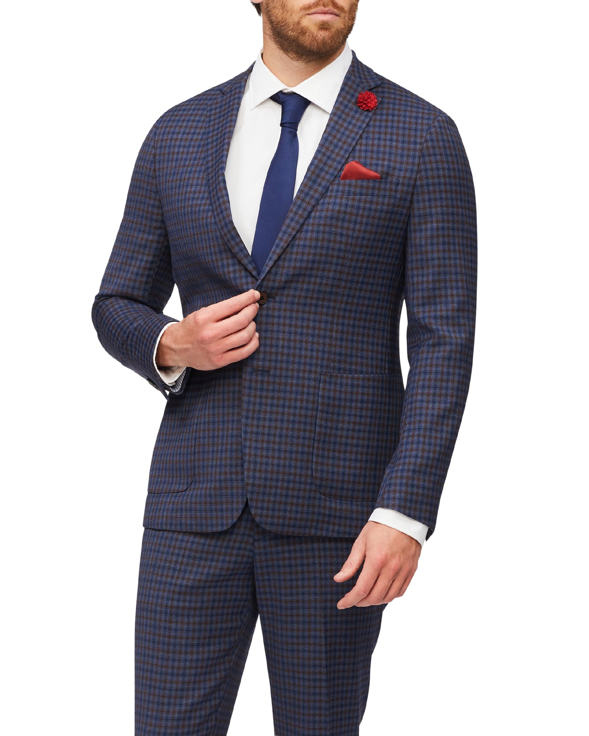 Van Heusen WOOL TWIN CHECK SUIT JACKET - Navy/Brown Plaid - Image 2