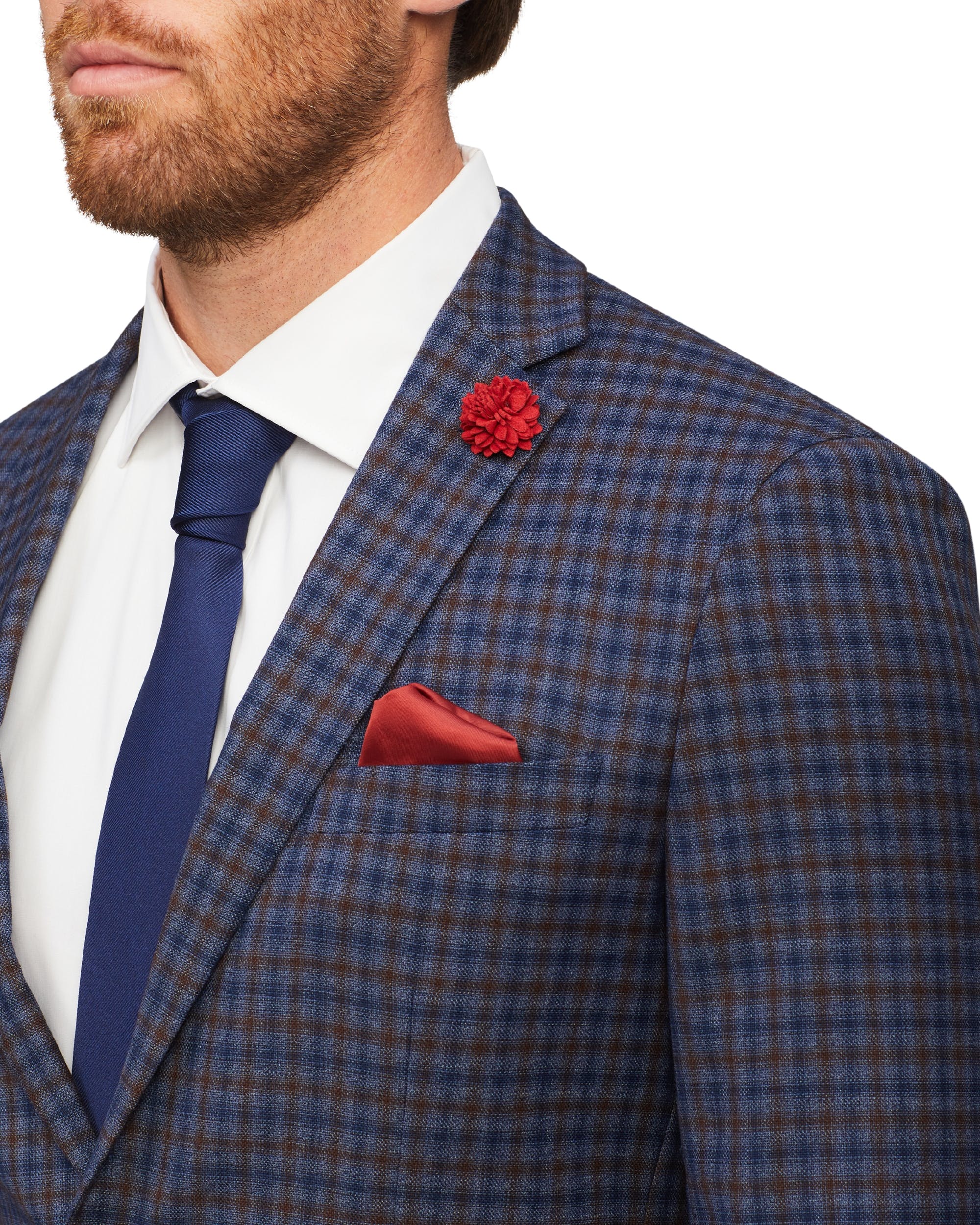 Van Heusen WOOL TWIN CHECK SUIT JACKET - Navy/Brown Plaid - Image 3