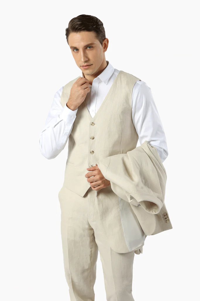 VARCE 2010 Pure Linen 5B Havana Vest - Sand