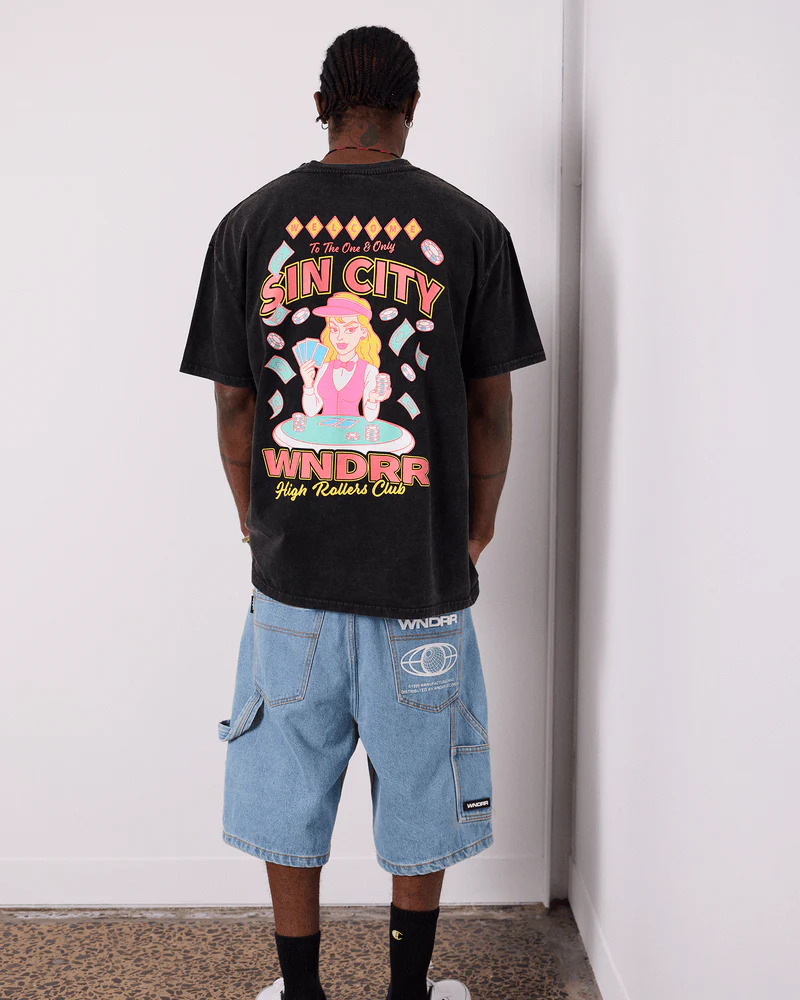 WNDRR Sin City Box Fit Tee - Washed Black - Image 2