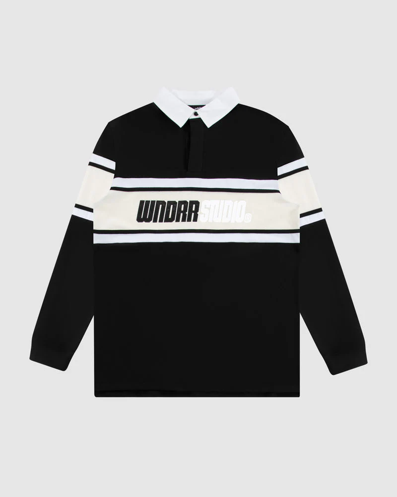 WNDRR STUDIO PANEL RUGBY POLO - FADED BLACK - Image 3