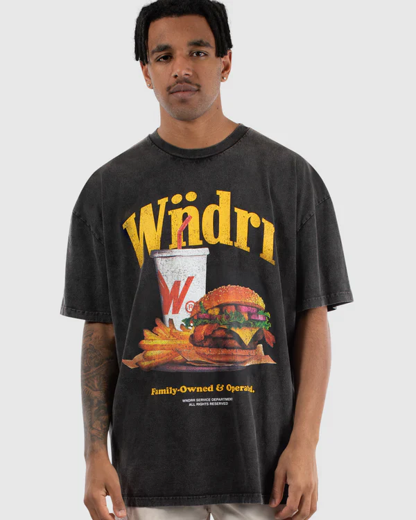 WNDRR WITH FRIES VINTAGE FIT TEE - WASHED BLACK - Image 2