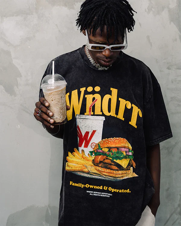 WNDRR WITH FRIES VINTAGE FIT TEE - WASHED BLACK - Image 3